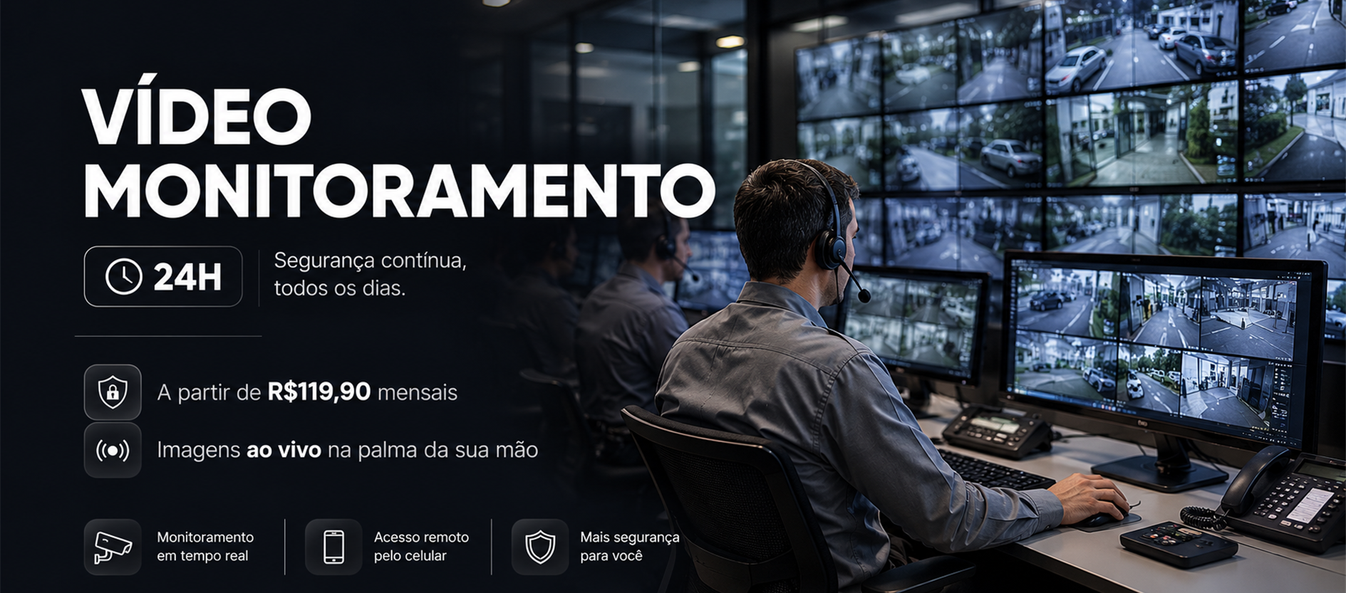 Vídeo Monitoramento 24H — Segurança contínua, todos os dias
